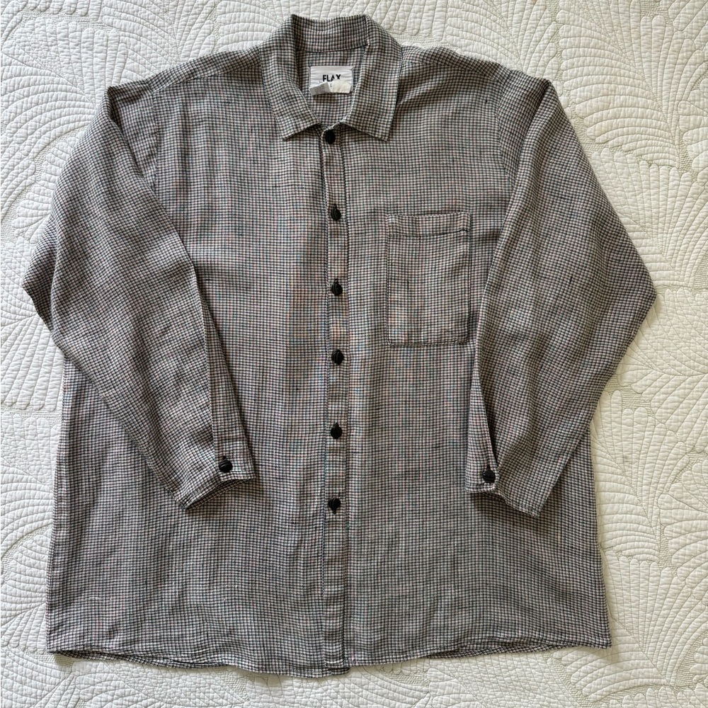 Flax Women’s Oversized Black and White Checkered Shirt- Size L - Picture 2 of 14